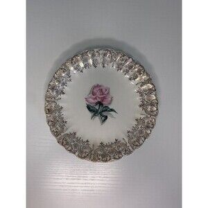 American Limoges Le Fleur Rouge 22K Gold Dessert Plate